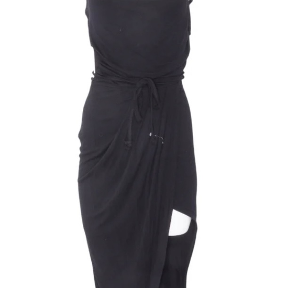 Go Couture Black Asymmetrical Wrap Dress with Side Slit